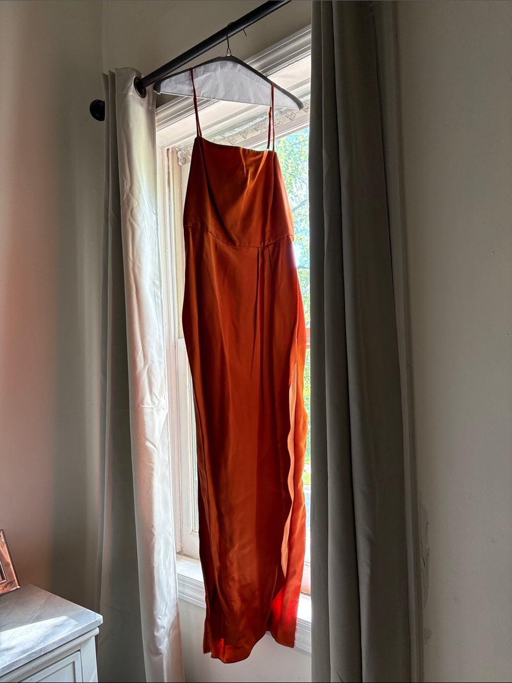 Whimsy + Row Natalia Rust Orange Slip Dress with Spaghetti Straps